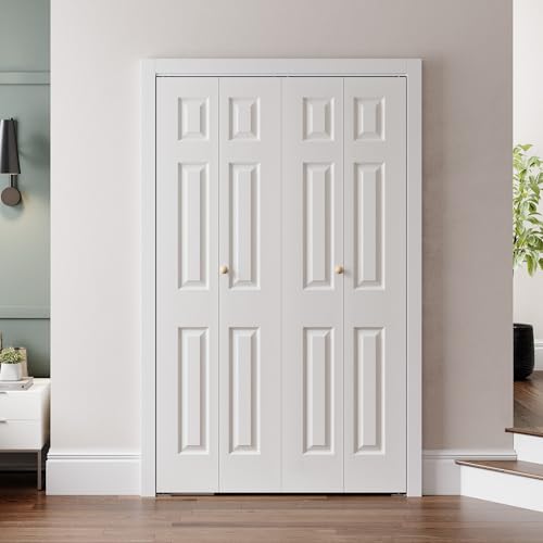 SMARTSTANDARD 48" x 80" Paintable Bifold Door, 3-Panels Closet Doors with Hardward Kits, White Primed Surface Ready for Painting, 46 4/5" x 78 2/5", Elegant Molded Design, Easy Installation