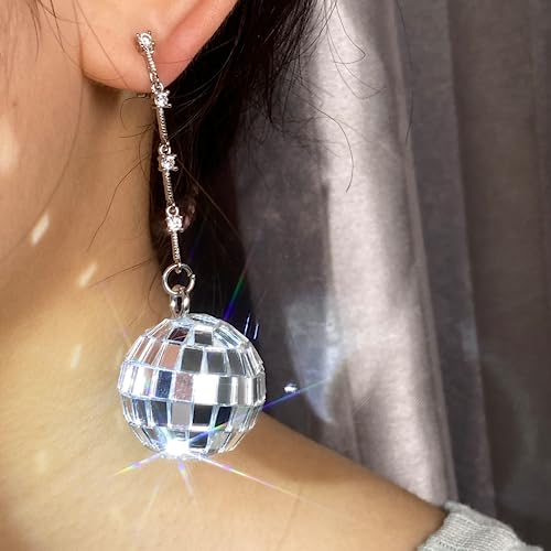 Hiloloa 70S Outfits Mirror Balls Earring Disco Ball Earrings Shiny Punk Jewelry For Women Girls Classic Dance Party Tour Concert Costume Jewelries -Clip On #TOP2