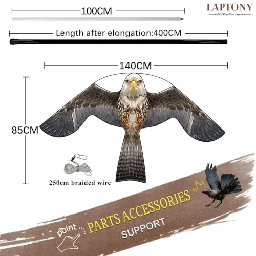 Laptony Bird Scarer Flying Kite Crops Farm Protector Bird Hawk Flying Kite mit 4 m Teleskopstange (Stil B)