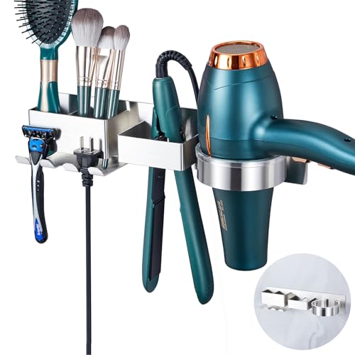 VZLYMTV Föhnhalterung Ohne Bohren - Edelstahl Halter Für Föhn & Glätteisen Mit 2 Haken