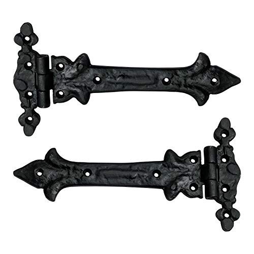 Image of Adonai Hardware Adonijah Antique Cast Iron Strap T Hinge (7.9 inch x 2 Pack, Oil Rubbed Black Living Finish) for Barn Doors, Gates, Kitchen Cabinets, Sheds, Wooden Box, Furniture, Cedar Chest and Trunks