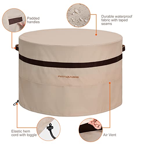 PATIOASIS 32 inch Outdoor Fireplace Round Cover Waterproof Fire Pit Table Cover 24'' Height UV-Resistant Round Patio Small Gas Firepit Covers by PATIOASIS - Image 4