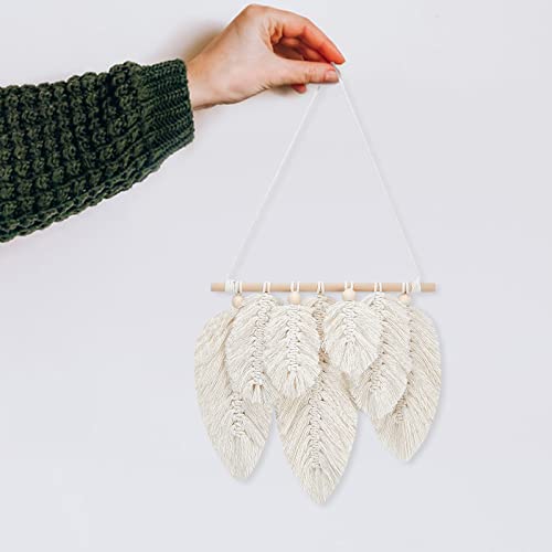 Freebloss 2 Set Macrame Feather Diy Craft Kit 100M Macrame Cord And 20Pcs Wooden Beads Boho Macrame Wall Hanging Decor Macrame Leaf Wall Hanging Macrame Diy Kit Handmade Gift For Mom Girls #TOP5