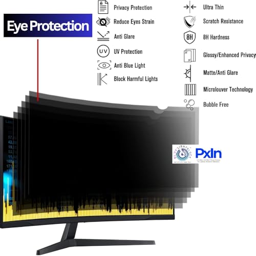 Image of PxIn Smart Eye 27 Inch (16:10) Curved Monitor Privacy Screen Filter - NO Eye Strain | Anti-Blue Light + Anti-Glare | Privacy Screen Protector