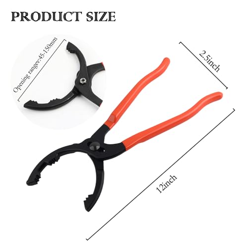Image of Salior 12'' Oil Filters Removal Specialty Tool Oil Filter Wrench, 3-Position Adjustable+15Bent Angle Head Design Oil Filter Pliers for 45-150mm Engine Filters, Conduit, Fittings (Orange)