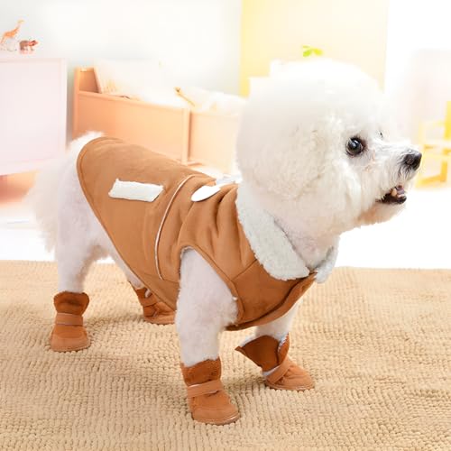 Vulevirtue 4 Stück Schneestiefel Haustiere,Plüsch Hundestiefel,Hunde Schuhe Outdoor,Süße Hundestiefel,Hundeschuhe Pfotenschutz Outdoor,Warme Hundeschuhe Krallenschutz,für Kleine Und Mittlere Hunde