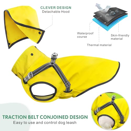 Mosucoirl Dog Raincoat Waterproof Doggie Hoodie Reflective Dog Raincoat Hooded Adjustable Rain Jacket for Small Medium Large Dogs Puppies Doggie (Yellow, M)