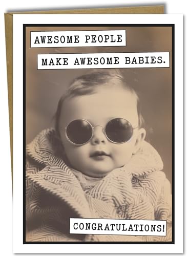 Katie Doodle - Funny, Baby Shower Card | Handmade in USA | Baby Shower Cards for Boy or Girl | Includes: 1 x 5x7 inch Congratulations Card (Awesome Babies) & 1 x Envelope (self-seal/no lick)