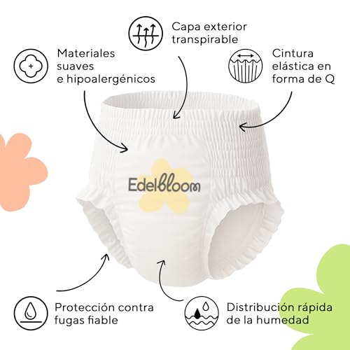 Miniatura 2 de Edelbloom Premium 44 Bragapañales Talla 5 11 17 Kg , Ultraabsorbentes Y Transpirables, Hipoalergénicos, Extra Suaves Y Delicados Para Bebés, Dermatológicamente Probados, Protección Antifugas Segura