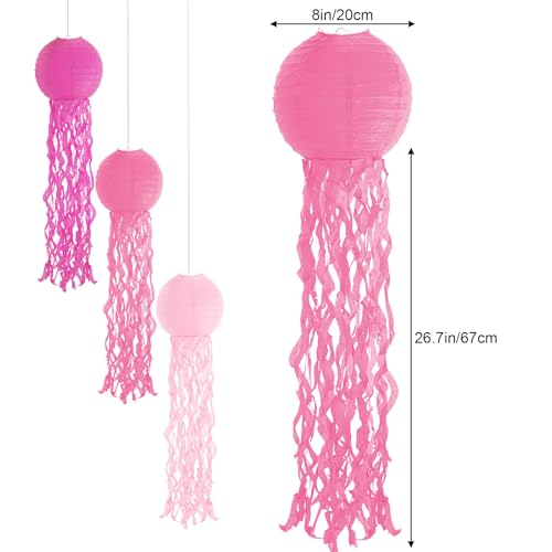 Image of Set of 6 Hanging Jellyfish Paper Lanterns Blue Jellyfish Decor for The Sea Ocean Party, Mermaid Birthday Decoration, Baby Shower, Nautical Events (Pink)