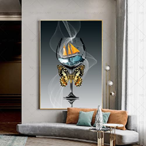 Affiche de toile bateau abstrait et vin pour une déco murale de salon moderne