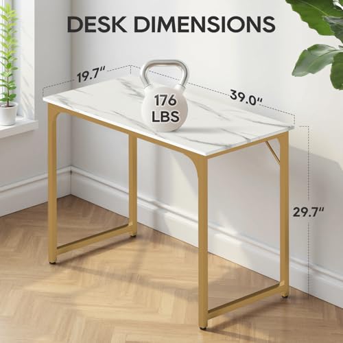 Image of BestOffice Computer Desk,Home Office Desk, Modern Simple Style for Home Office Study Writing (Gold, 39 Inch)