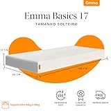 Colchão Solteiro Emma Basics 17 cm - 88x188 cm, Espuma D28 17cm com Tecnologia Alemã, Firmeza Ideal, Suporte Confortável, 100 Noites de Teste e 5 Anos de Garantia glide