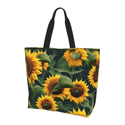 TTIGLHOH Bolsa de mano para mujer, con estampado de girasoles, reutilizable, bolsos grandes para el trabajo, la escuela, las compras y las actividades al aire libre
