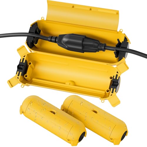 Image of Flemoon 3 Pack Outdoor Extension Cord Waterproof Cover, for Outlet | Small Electrical Connection Box for Straight Plug, Socket, Halloween, Christmas Holiday Decoration String Light, Yellow