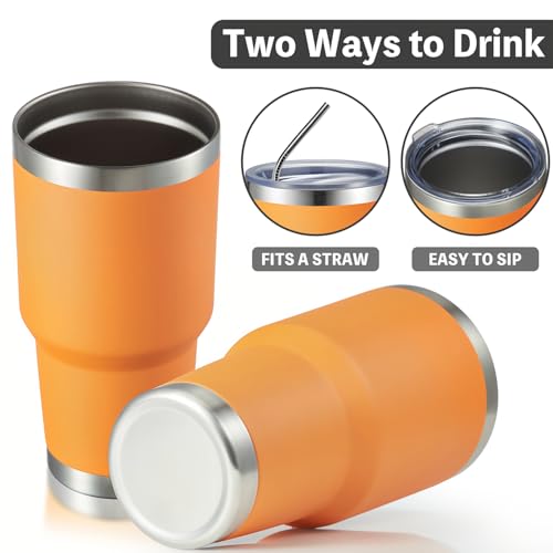 Image of MEWAY 30oz Insulated Tumbler With Lids and Straws,Stainless Steel Double Vacuum Coffee Tumbler Cup, Brush, Durable Powder Coated Coffee Cup for Cold & Hot Drinks, Office, Travel(Orange,8 PACK)