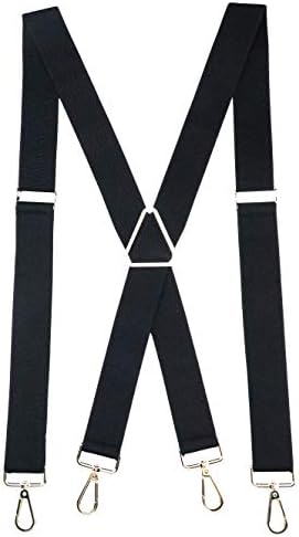 Romanlin Suspenders for Men Elastic X Back 4 Metal Swivel Hook Clip End Adjustable Black
