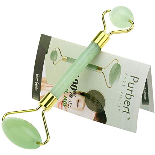 Jade Face Roller Massager by Purbert | Real Jade Roller with 100% Natural Jade Stone | Use on Face, Body, Sensitive Under Eye Skin | Effective Jade Roller Therapy for New Skin, Anti-Aging