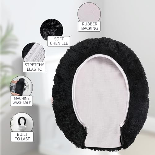 Baahrnom Luxury Toilet Lid Cover 19.5\"x 16\" Machine Washable Solid Seat Covers Adjustable Rubber Backing Fits Most Oval Elongated and Oblong 18\"-19.5\" Toilet Seat