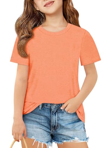 Imily Bela Girls Short Sleeve T Shirts Casual Crewneck Fashion Tees Kids Summer Tops 5-14 Years Orange