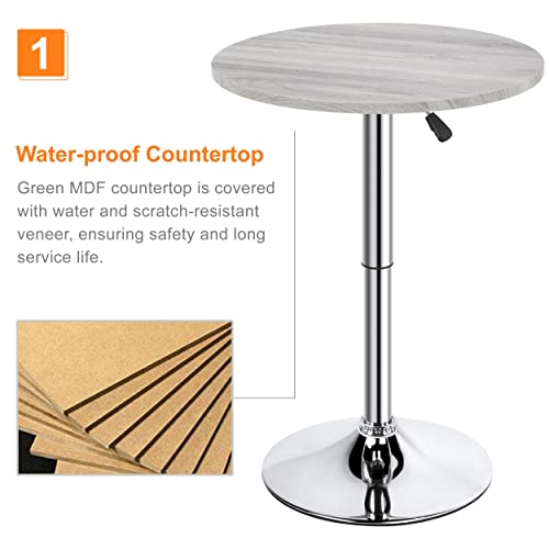 Yaheetech Round Pub Table Height Adjustable With 360 Swivel Mdf Tabletop For Dining Bistro Cafe Home Bar, Grey #TOP6