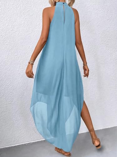 Image of Verdusa Women's Wedding Guest Dress Halter Flowy Chiffon Asymmetrical Long Summer Prom Dress