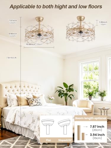 Image of 20 inch Gold Fandelier Ceiling Fans with Lights, Flower Chandelier Ceiling Fan