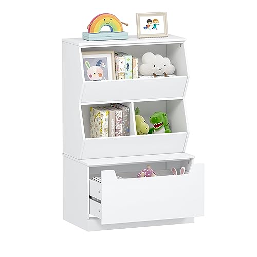 UTEX Kids Toy Storage Cabinet and Organizer with Drawers and Cubbies – Ideal for Playroom, Classroom, Nursery – White
