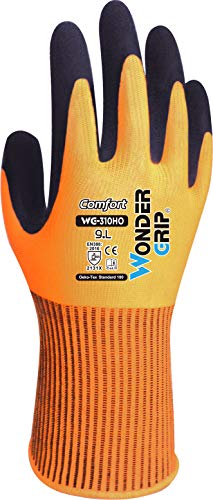 Wonder Grip WG-310HO Comfort - Guante de trabajo con doble revestimiento de látex, guante, látex, agarre, guante de protección antideslizante, naranja,L/09 Cover