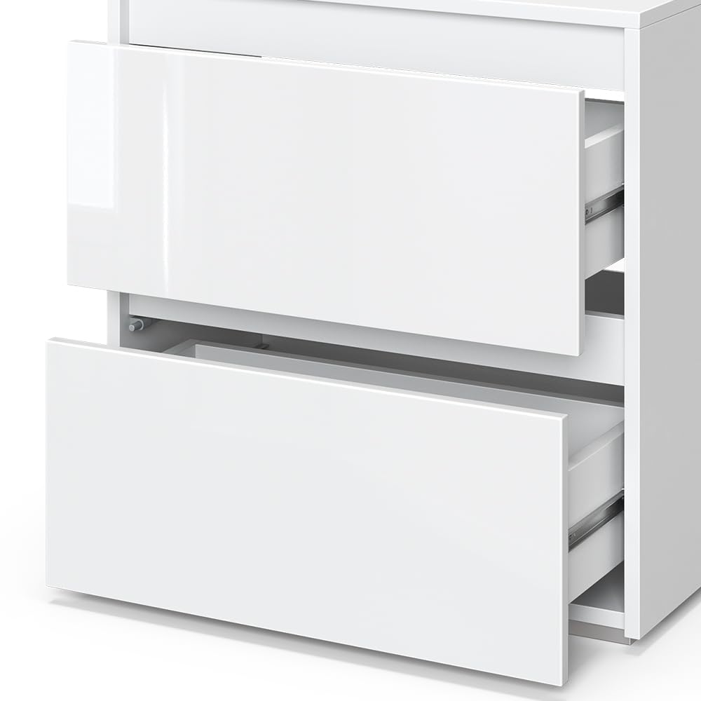 Vicco Waschbeckenunterschrank Majest, Weiß Hochglanz, 60.2 x 62.1 cm, mit Siphonaussparung und Belüftungsöffnungen zur Installation