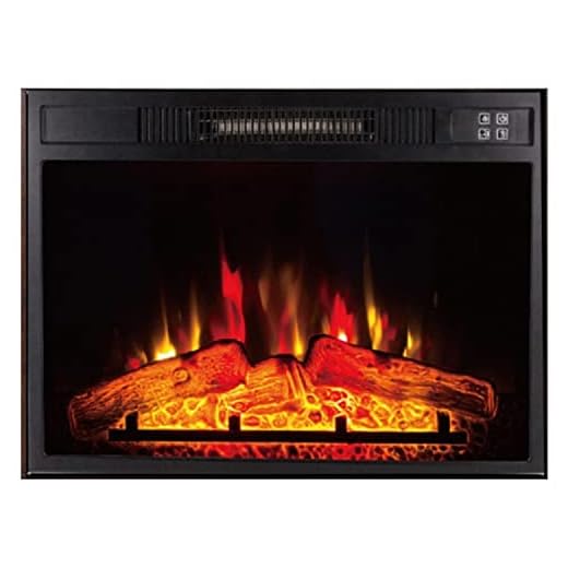 PUR LINE Chimenea Eléctrica mural, 2000W, cristal templado negro, diseño vintage encastrable, con mando a distancia y llama ajustable CHE-620