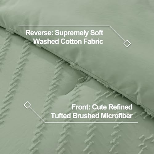 Image of Litanika Boho King Comforter Set, 3 Pcs Sage Green Lightweight Bedding Set
