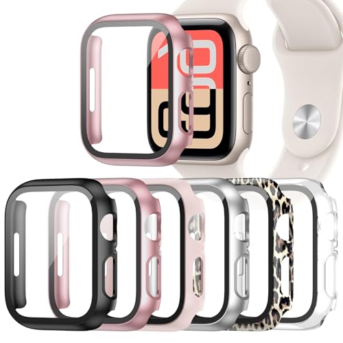 Landhoo 6 Pack case for Apple Watch Series SE/6/5/4 40mm Screen Protector with Tempered Glass, Hard PC HD Full Cover Protective iwatch.