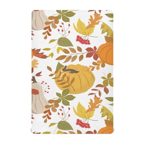 Moudou Autumn Harvest Pumpkin Playard Sheet for Boy Girls, Soft Breathable Fitted Toddler Sheet for Standard Playard Bed Mattress, 39 x 27 x 5 Inch