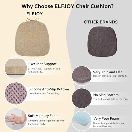 Elfjoy 4 Pack Chair Cushions For Metal Chair Memory Foam Non Slip Chair Pads With Ties Comfortable Indoor Seat Cushions For Kitchen Chairs 14 Inchx14 Inchx2 Inch Beige thumb #7
