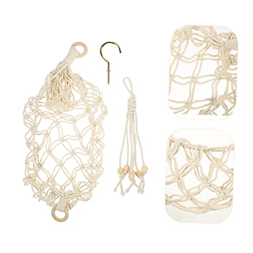 DOITOOL Household Hanging Basket 1 Set Fruit Hammock Basket To Weave Cotton White Boho Decor