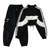 Onsoyours Damen Sportanzüge Jogginganzug Sport Sets Mode Hosen Und Sport Crop Top 2 Stücke Bekleidungssets Freizeitanzug Sportswear D2 Schwarz M