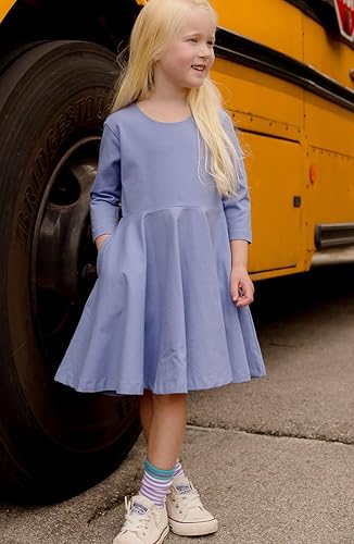 Mightly Girls' 3/4 Sleeve Skater Dress | Organic Cotton Fair Trade Certified Toddler and Kids Clothes, Periwinkle, 63