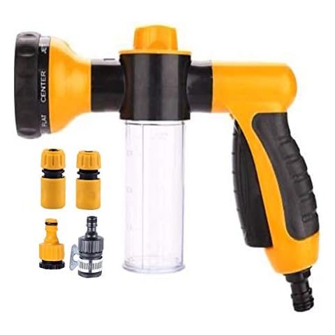 MALAYAS Garden Hose Nozzle - Multifunctional Foam Water Spray Gun - 8 Adjustable Patterns, Built-in Soap Dispenser, Water Saving - Ideal for Car Washing, Garden/Lawn Watering, Pets Washing (Yellow) Cover