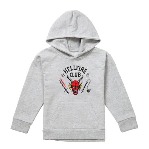Stranger Things Hellfire Club Youth Kids Boy/Girls Pull-Over Hoodie, Athletic Heather, 9-11