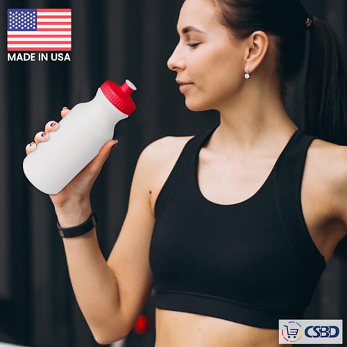 CSBD 20 oz. Bulk Water Bottles, Made in USA, Blank Plastic Reusable Water Bottles for Gym, Cycling, BPA Free, Plastic Water Bottles Pull Top Cap for Sports, White Bottle/Red Lid - 10 Pack - Thumbnail 5