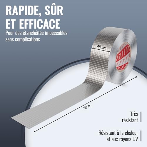 POPPSTAR Ruban Adhésif Aluminium (50m x 48mm) Renforcé par Fibre de Verre pour Isolation & Tuyauteries, Résistant à la Chaleur & Barrière contre Vapeur – vue 2