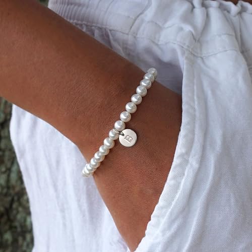 Image of Ursteel Pearl Initial Bracelet for Women - Gifts for Kids Teen Girls, Dainty Letter Pearl Bracelets for Women, Bridesmaid Proposal Wedding Bride Party Bridal Shower Gift