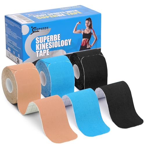 Cinta Precortada de Kinesiología (paquete de 3), Cinta deportiva elástica terapéutica para alivio del dolor, recuperación y fisioterapia, transpirable, resistente al agua, 5cm x 5m