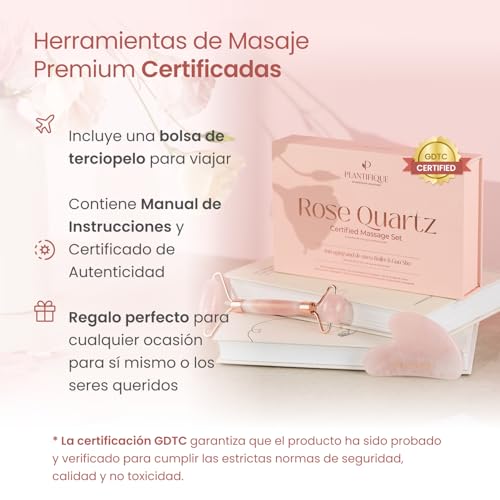 PLANTIFIQUE Gua Sha y Rodillo Facial de Cuarzo Rosa - Masajeador Facial Antiarrugas para Tonificar la Piel - Face Roller - Rodillo Masaje y Guasha de Piedra Natural - imagen 6