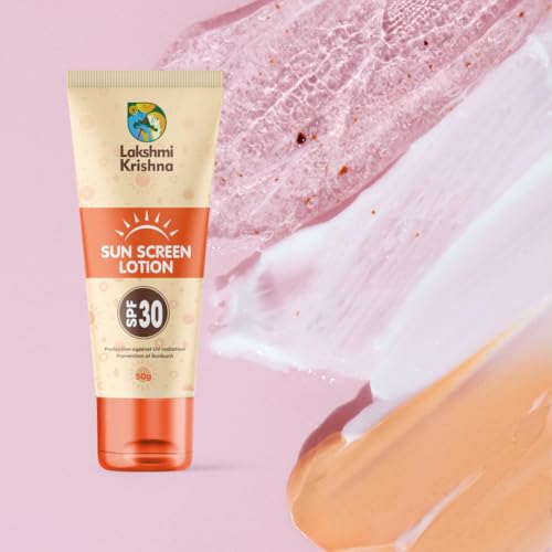 Image of LAKSHMI KRISHNA NATURALS Sunscreen Lotion SPF 30 | Water-Resistant, Non-Greasy Formula | UVA /UVB Protection for Face & Body | Enriched with Vitamin E & Aloe Vera | Lightweight & Fast Absorbing