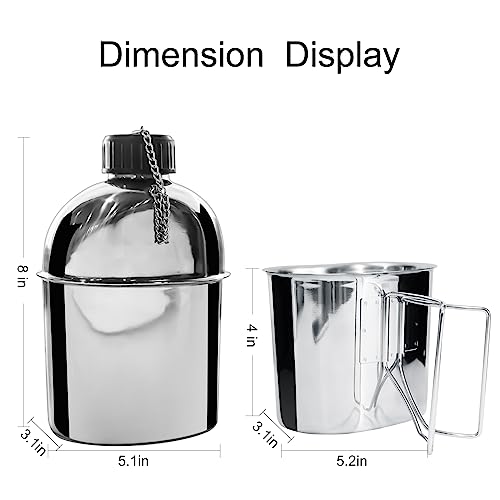 Afranti Stainless Steel Military Canteen 1.2QT Portable Army Water Bottle with 0.6QT Cup & Sleeves for Camping Hiking Climbing and Most Outdoor Activities - Thumbnail 6
