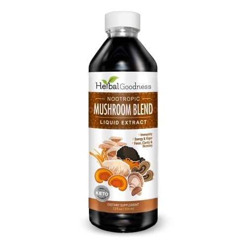 Nootropic Mushrooms, Lions Mane, Lion’s Mane Mushroom Supplement, Mental Clarity and Focus Supplements, Immune Support, Mushroom Blend Extract, Lion Mane Mushroom Supplement – Herbal Goodness 12oz