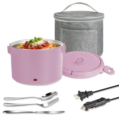 Andmenow 1.5L Electric Lunch Box, 100W Portable Food Warmer, 12/24/110V for Travel, Work, Car, Truck, On-the-Gofor(Pink)