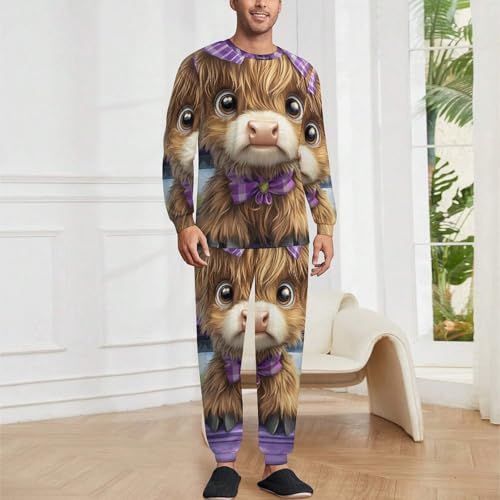 Highland Cow On Car Pajama Set Long Sleeve Lounge Sets Sleepwear 2 Pjs Nightwear for Men Women2